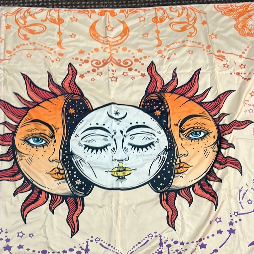 Sun and Moon Tapestry - Orange, Purple, Cream